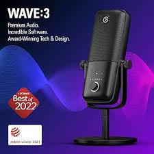 Wave:3 - Premium Studio Quality USB Condenser Microphone for Streaming, Podcast, Gaming and Home Office, Free Mixer Software, Sound Effect Plugins, Anti-Distortion, Plug ’N Play, for Mac, PC