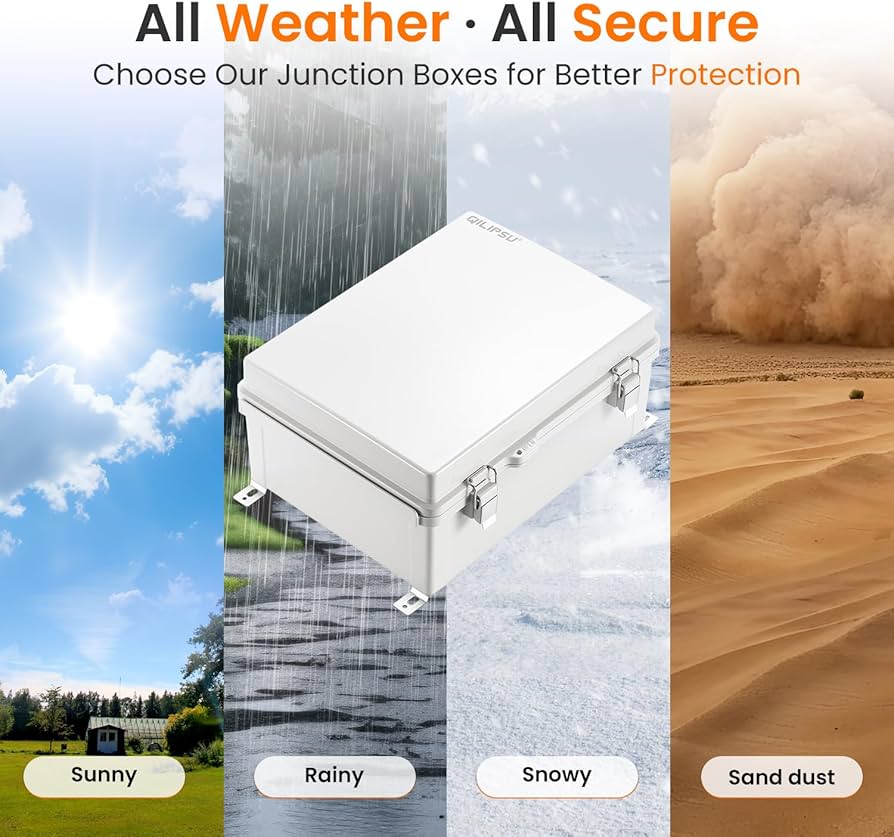 Waterproof Junction Box IP67 Outdoor Plastic Electrical Project Enclosure Weatherproof with Mounting Plate, Wall Brackets, Hinged Grey Cover 16.1"X12.2"X7.1"