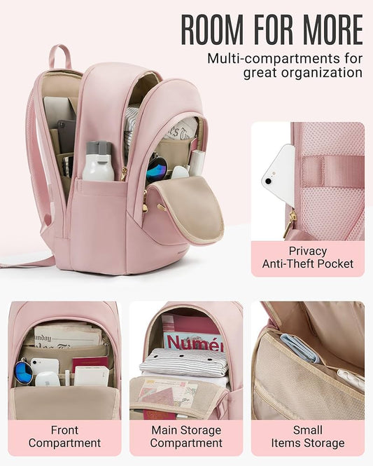 Collge Laptop Backpack, 15.6 Inch Laptop Travel Backpack for Women, College Computer Bookbag Casual Bag for Work Travel College, Gifts for Women,Pink
