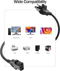 3 Prong AC Power Cord Cable Replacement for Electronics, TV, Computer, Printer, Radio, Monitor, Samsung, Dell, Vizio, LG, Asus, Laptop and More (10FT)