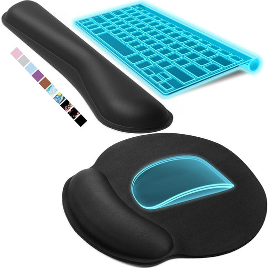 Keyboard Mouse Pad Set, Extended Mouse Pad+Keyboard Wrist Rest Support, Memory Foam Ergonomic Easy Typing, 3Pcs (35.4×15.7 In) Desk Pad Set for Home Office Study Game- Pink Gold Marble