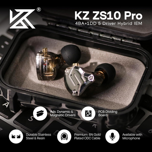 KZ ZS10 Pro in Ear Monitor Earbuds Headphone, Hifi KZ Earphone with 4BA and 1DD Drivers, KZ Upgraded ZS10 Pro with Detachable 0.75Mm 2 Pin 6N OFC Cable (Black No Mic)